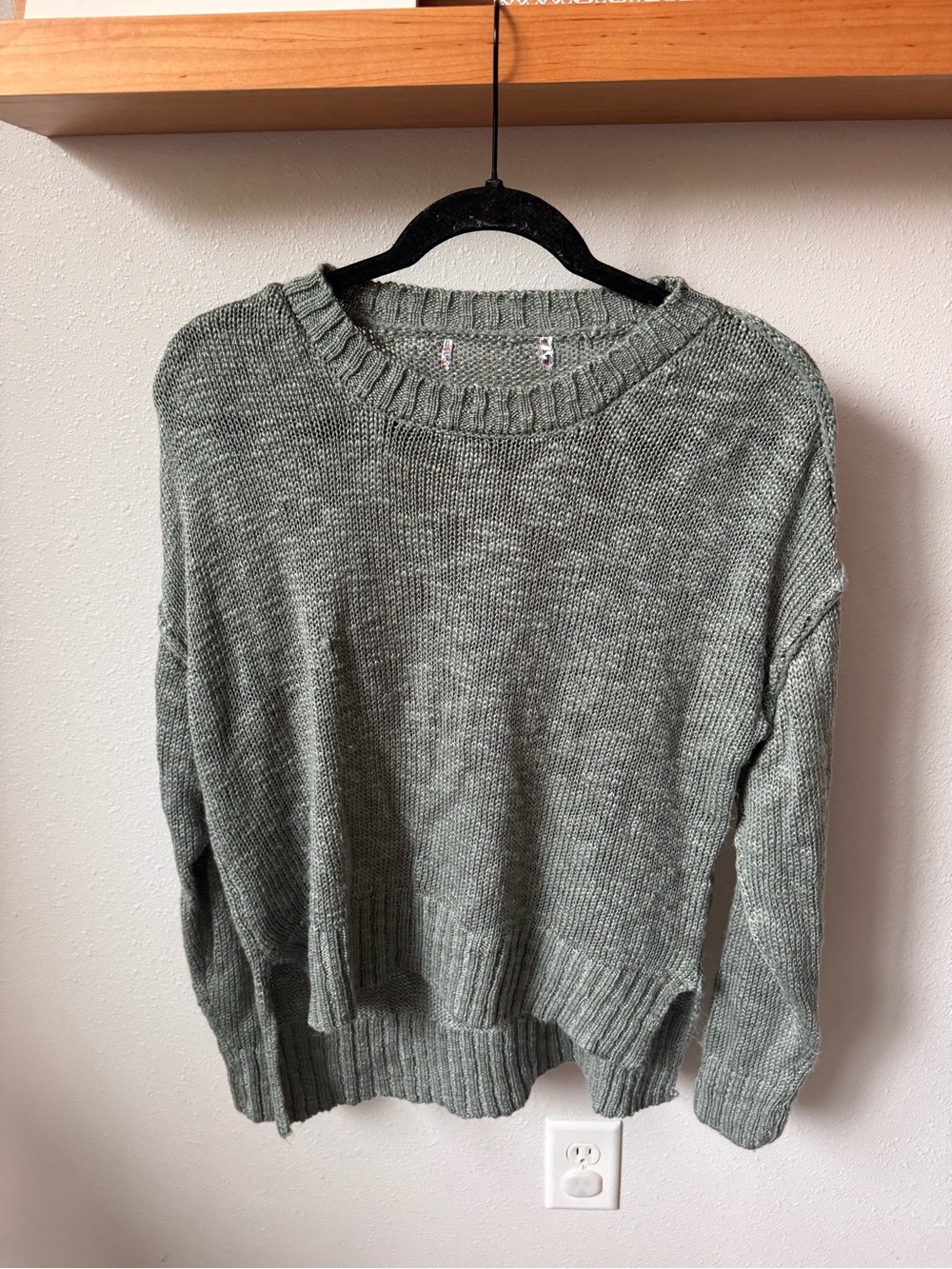 Free People Olive Sage Knit Crewneck Sweater
